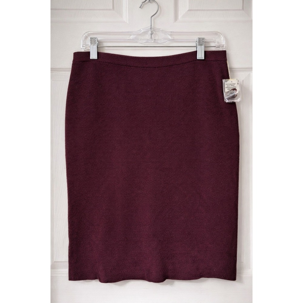 Anne‎ Klein New York Burgundy Mercerized Wool Silk Blend Knit Pencil Skirt Sz M